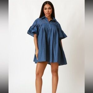 Blue Ruffle Sleeve Dress